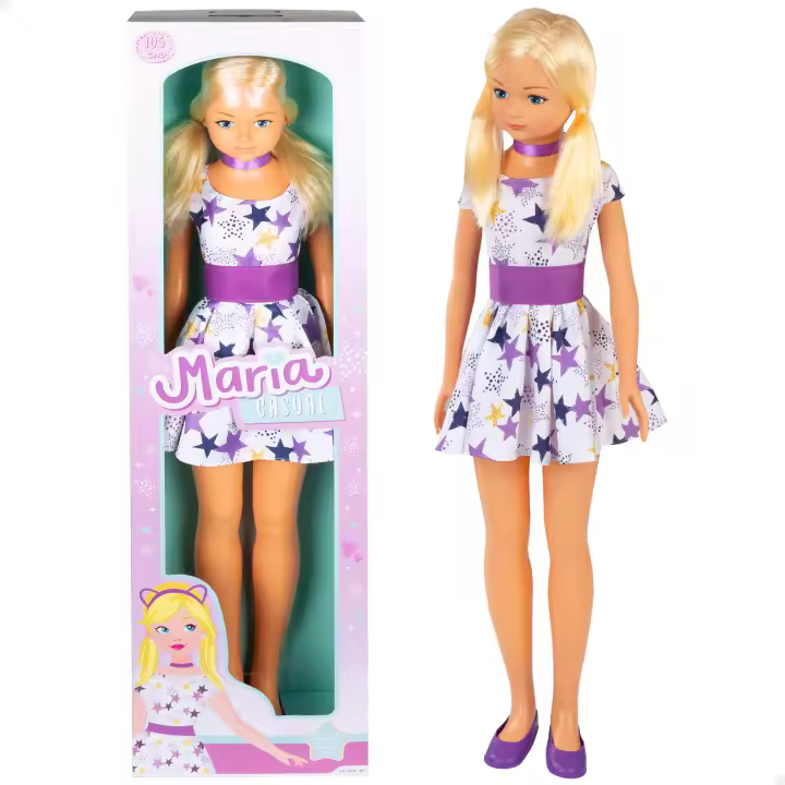 COLORBABY TOYS -  Muñeca grande de 1 metro María, cabeza, brazos y piernas articulados, mide 105 cm, peina su pelo y juega a vestirla, muñecas de juguete, juguetes infantiles, juego simbólico, juegos para niños de 3 años - 1