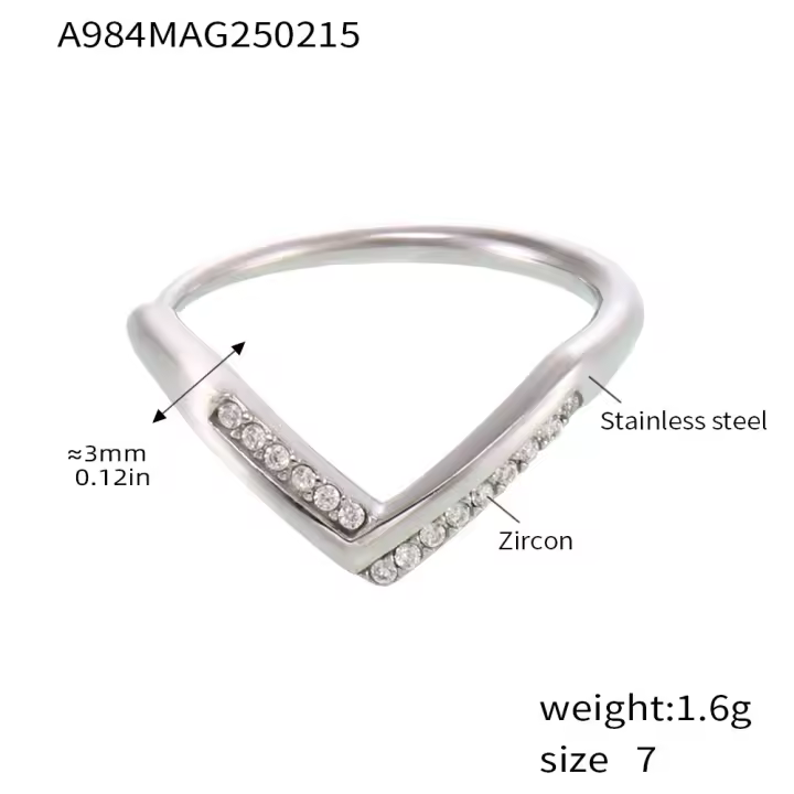Hermoso Anillo de circón con incrustaciones en forma de V para mujer, Anillo de amor, joyería de acero de titanio, regalo de Navidad para el día de la madre anillo de acero inoxidable para mujer,resistente al agua, Simple, Micro Zirconia, línea Simple - 1