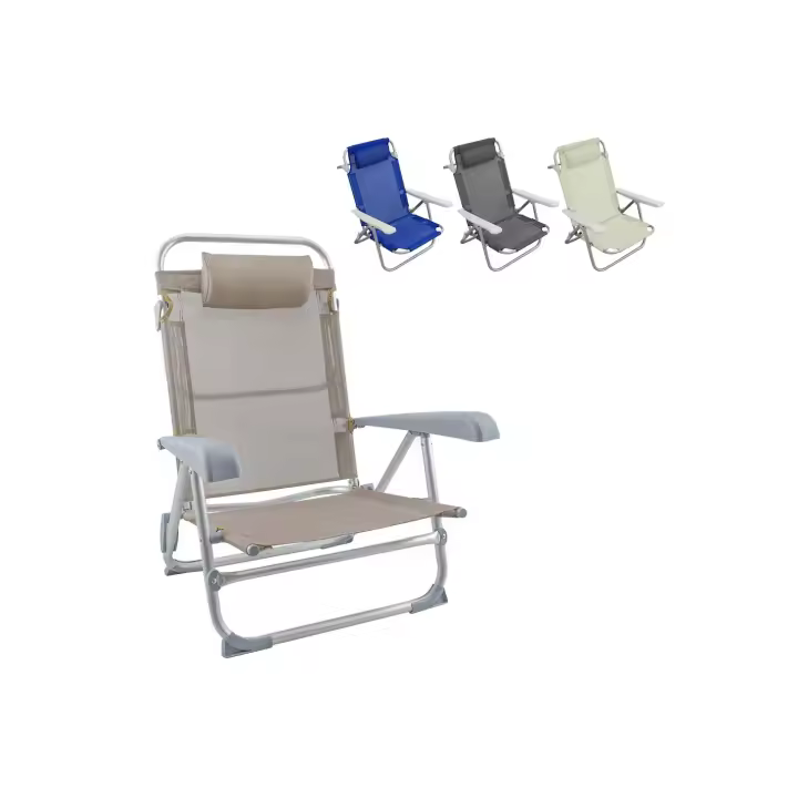 Mediawave Store silla de playa en Textilene con cojín reclinable, estructura de aluminio, ideal para jardín y terraza - 1