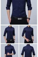 Camisa De Manga Larga Para Hombres Estilo Coreano Negocios Slim Fit Color Sólido Algodón Delgado Para Primavera Otoño - details 12