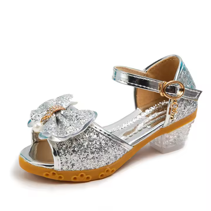 Zapatos De Niñas 2023 Nuevos De Otoño Casual Brillo Bows Children High Heel Sandalias De Fiesta De Princesa Moda Para Niñas Tallas Trueñas Material Superior PU - 1