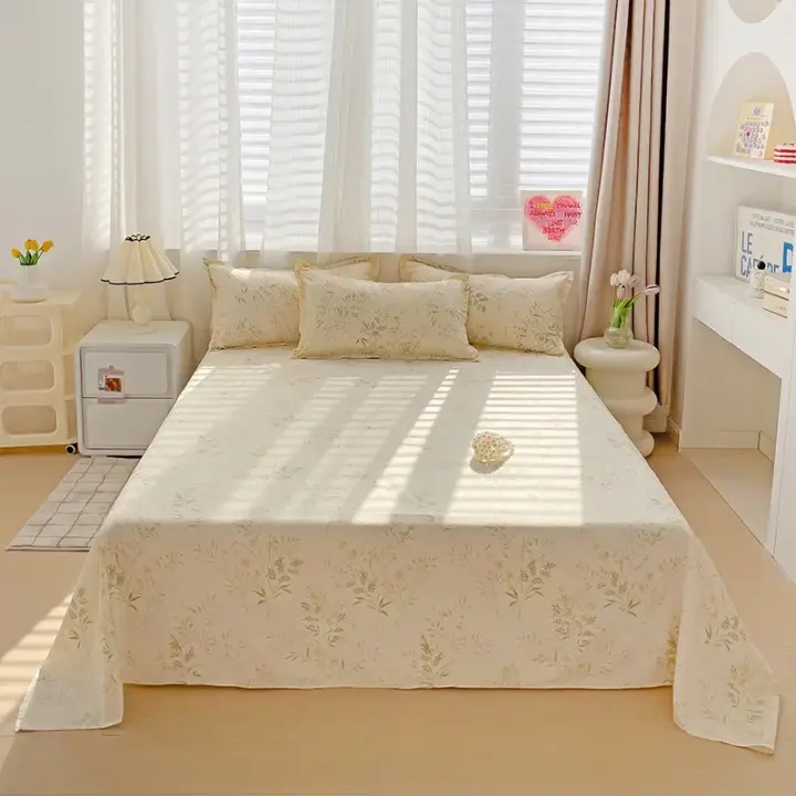 Sábana Plana De Algodón Lavado Suave Para Camas Single Double Queen King Tamaño Diferente Sábana De Cama Con Funda De Almohada (Puede Pedir Funda De Almohada) - 1