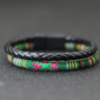 Nuevo Pulsera Bohemio Para Hombre Pulsera De Cuerda Étnica Punk De Cuero Bicolor Macramé Acessorios De Festival Para Novio - details 2