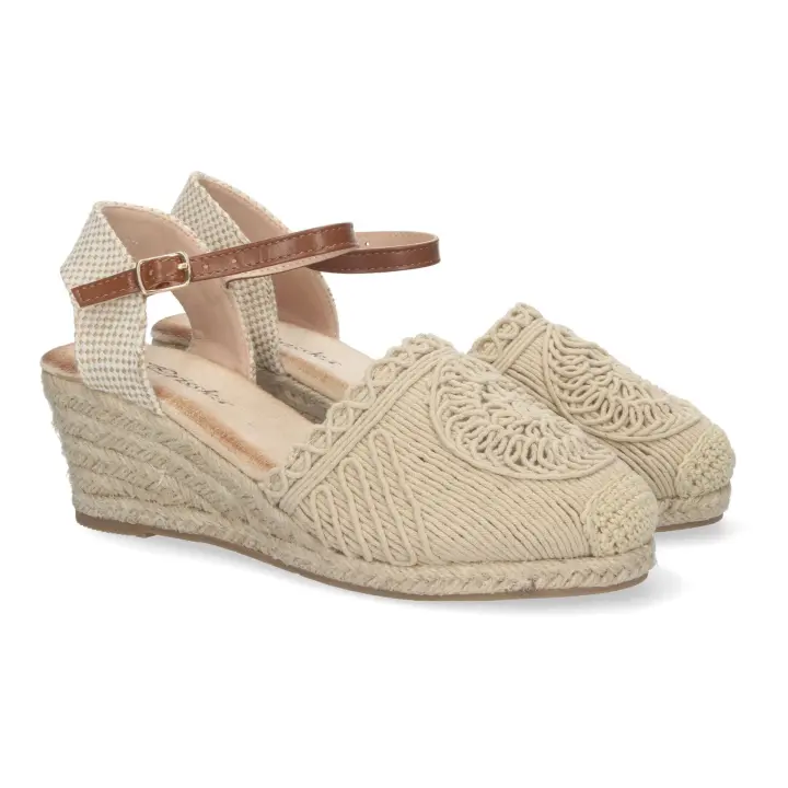 PuntoSalao Sandalias de cuña media en yute crochet mujer color beige YJ763 - 1