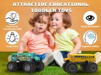 Camiones monstruo de autobús escolar a escala 1:43, amarillos, de metal, para niños. - details 3