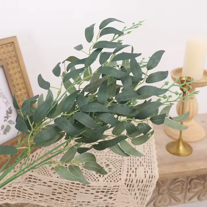 Planta Artificial De 50cm Hoja Verde Ramas Largas Flor Falsa Accesorios De Boda Decoración Del Hogar Estilo Eucalipto - 1