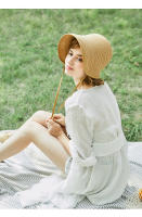 Sombrero De Paja Elegante Para Mujer FS Con Lazo Protección Solar Gran Alas Anchas Sombrero De Playa Estilo Cloche Fedora Chapeau Femme Para Fiestas - details 2