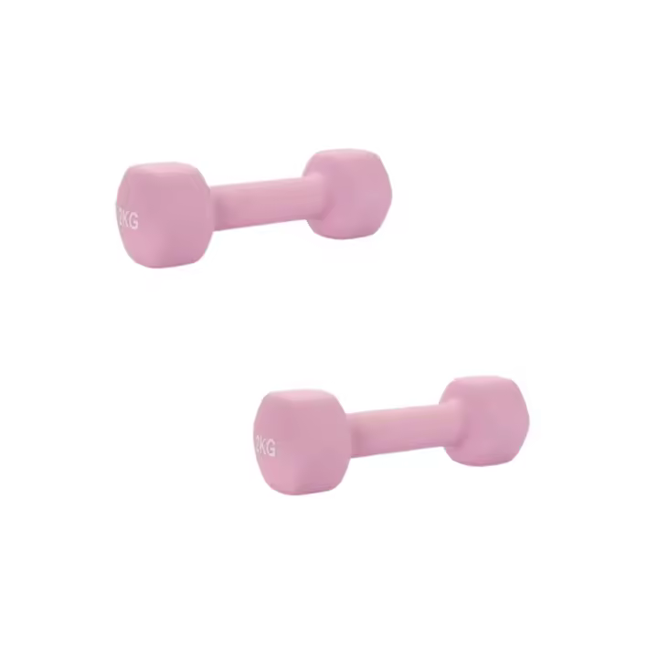 Set de 2 pesas mancuernas deportivas hexagonales para fitness de diferentes pesos y de colores pastel - 1