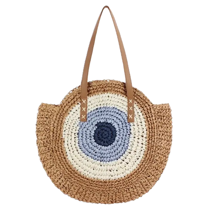 Attopex Bolso Hombro Paja Mujer Verano Redondo Azul Ligero Resistente - 1