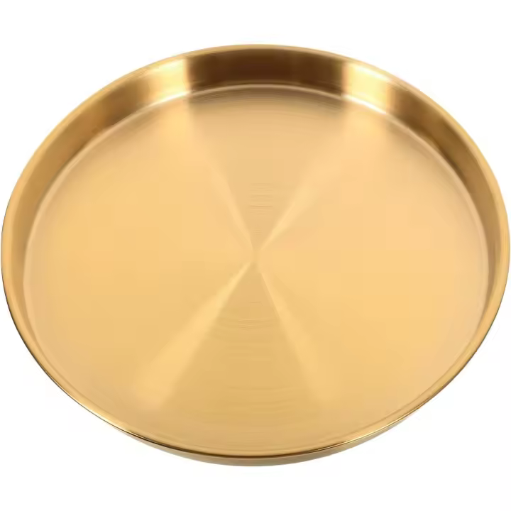 Plato redondo de acero inoxidable de 9 pulgadas, bandeja de metal para cocinar al vapor, ideal para niños pequeños, postres, ensaladas, cenas, dulces, nueces, camping y vacaciones. - 1
