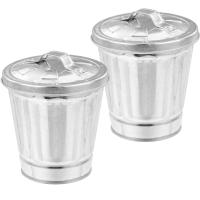 2 Pcs Cesta De Hierro Galvanizado Con Tapa Recipiente De Almacenamiento Para Escritorio Mini Canasta De Basura Con Cubierta Para Decoración Floral Y Limpieza - details 1