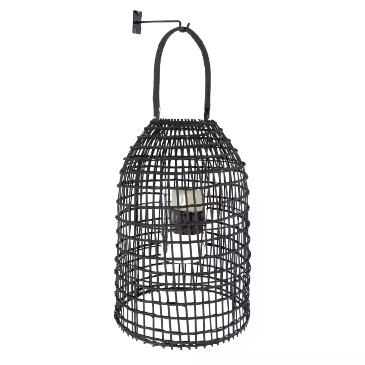 FAROL RATTAN NEGRO C/SOP PARED METAL HM845 FIJALO ILUMINACION - 1