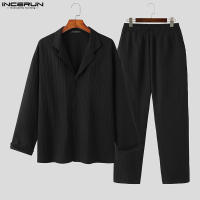 Conjunto De Moda Casual Para Hombre INCERUN Venta Caliente Camisas Y Pantalones Estilo Rayado 2 Piezas Tallas S-5XL 2023 - details 8