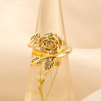 Encanto Anillo de lazo para mujer, estilo elegante, chapado en cobre de 14 quilates, con flor. - details 5