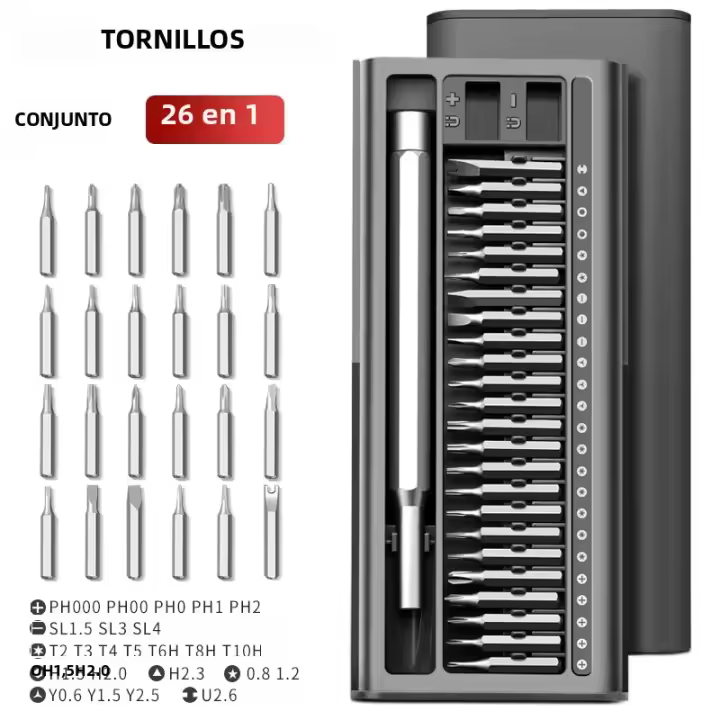 Juego De Destornilladores Magnéticos De Precisión 26 En 1 Para Reparación De Móviles Y Laptops Mini Herramienta Multifuncional Con Cabezales Torx Y Phillips - 1