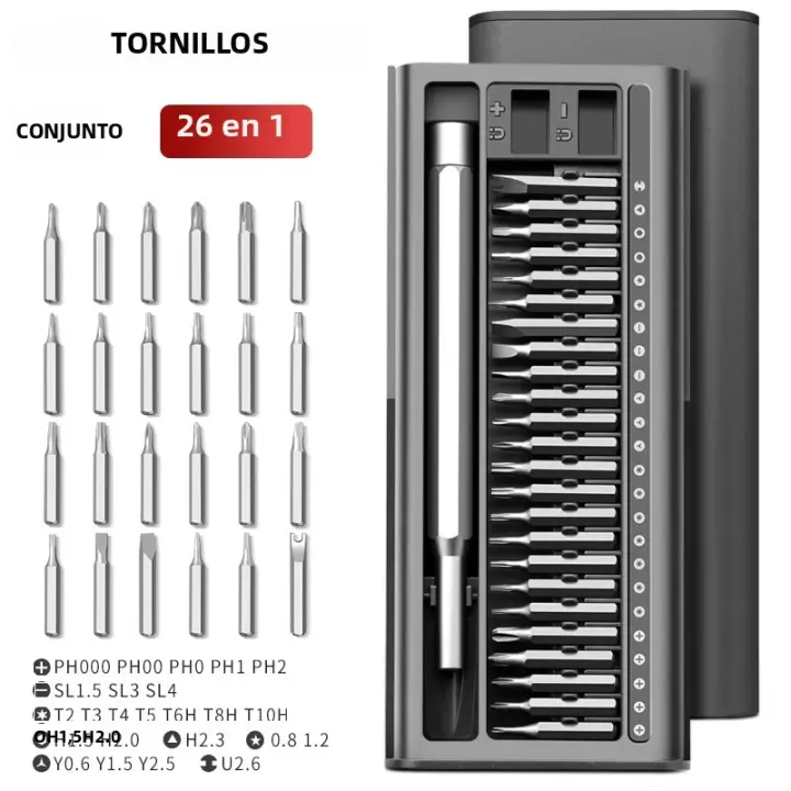 Juego De Destornilladores Magnéticos De Precisión 26 En 1 Para Reparación De Móviles Y Laptops Mini Herramienta Multifuncional Con Cabezales Torx Y Phillips - 1
