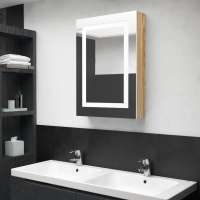 vidaXL Armario de baño con espejo y LED color 50x13x70 cm en color Roble/Gris hormigón/blanco y roble y más | almacenamiento funcional diseño moderno para baño dormitorio sala - details 2