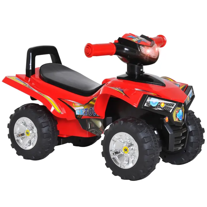 HOMCOM Quad Correpasillos Infantil Coche sin Pedales para Bebé Juguete Andador Estilo Carrera con Bocina Música Luces 60x38x42cm - 1
