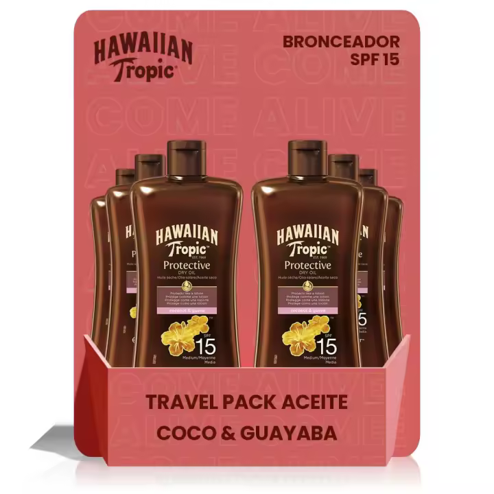 Pack de 6 Unidades - Aceite Solar Protector Bronceador MINI SPF 15 - 100ml Hawaiian Tropic España - 1