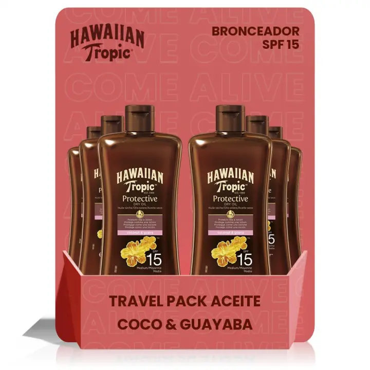 Pack de 6 Unidades - Aceite Solar Protector Bronceador MINI SPF 15 - 100ml Hawaiian Tropic España - 1