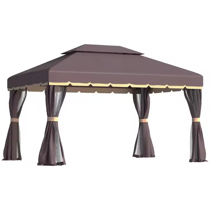 Outsunny Cenador de Jardín 4x3 m Gazebo de Aluminio con Techo de Ventilación 4 Cortinas Laterales 4 Mosquiteras y 8 Orificios de Drenaje para Fiestas Eventos Exterior - 1
