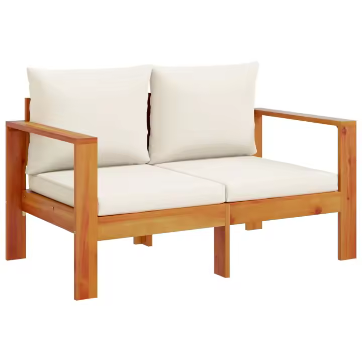 Sofá de jardín 2 plazas con cojines madera maciza de acacia Crema, Gris oscuro, Conjunto Terraza Muebles Jardín Exterior Juego de Muebles de jardín Mueble Jardín Exterior Muebles de Salon Exterior - 1