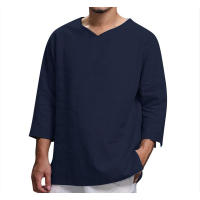 Camisa Casual De Playa Para Hombre Verano Algodón Y Lino Manga Larga V-Neck Estilo Libre Moda Primavera Otoño - details 10