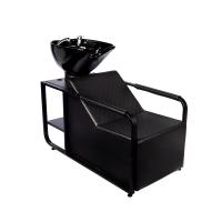 Lavacabezas para peluquería todo en color negro, con estructura resistente y cerámica negra con grifería profesional - details 0