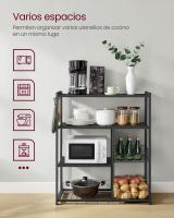 Estantería de cocina con cestas de malla y soporte para microondas, 80x35x95 cm, incluye estantes y ganchos, disponible en marrón rústico, nogal y greige - details 16