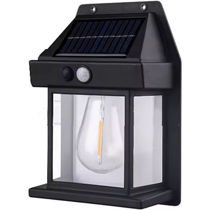 Luz solar de pared para exteriores, sensor de movimiento de salida y puesta del sol, luz de pared de tungsteno, luz nocturna para patio, luz LED de pared exterior, tres modos de iluminación, luz de seguridad para porche frontal exterior, decoración de par - 1