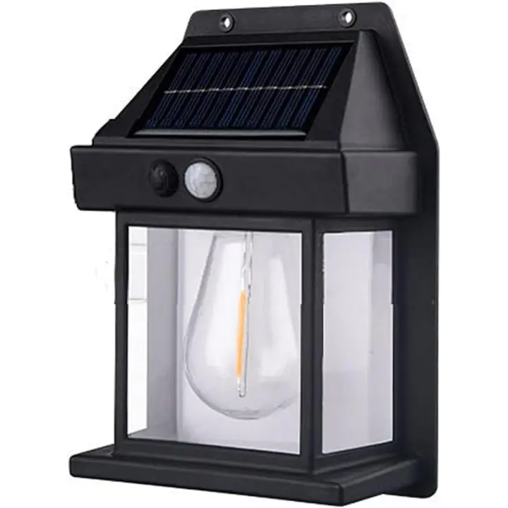 Luz solar de pared para exteriores, sensor de movimiento de salida y puesta del sol, luz de pared de tungsteno, luz nocturna para patio, luz LED de pared exterior, tres modos de iluminación, luz de seguridad para porche frontal exterior, decoración de par - 1