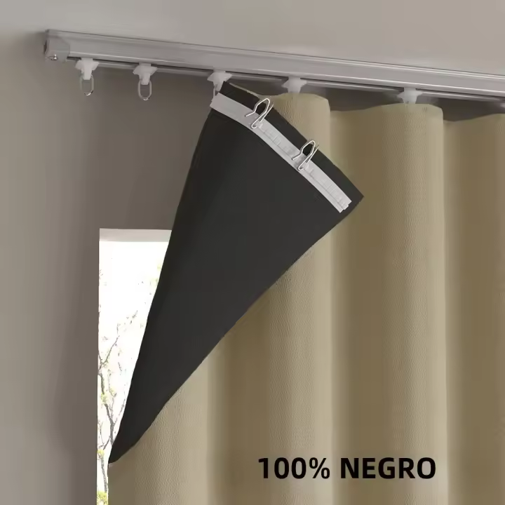 Cortina De Ventana Para Sala De Estar Y Dormitorio 100% Negro Cortina De Protección Contra Luz Con Gancho Instalación En Techo - 1
