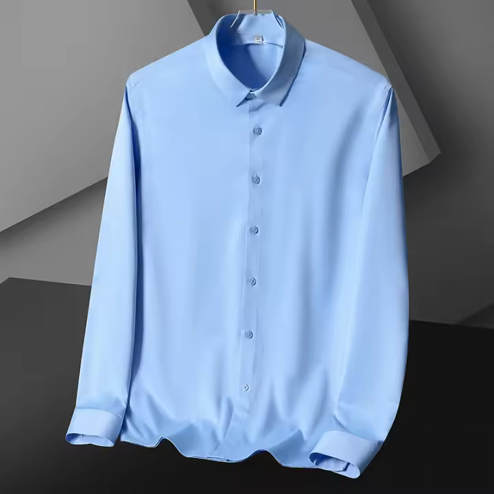 Camisa Larga Para Hombre Color Sólido Suave Y Elegante Ajustada Con Diseño De Muslo Top De Fiesta No Hierro Estirado Para Negocios - 1