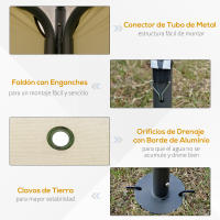 Outsunny Cenador de Jardín 3,45x3,45 m Carpa con Doble Techo y 8 Orificios de Drenaje Marco Metálico para Celebraciones Fiestas Bodas Exteriores Beige - details 4