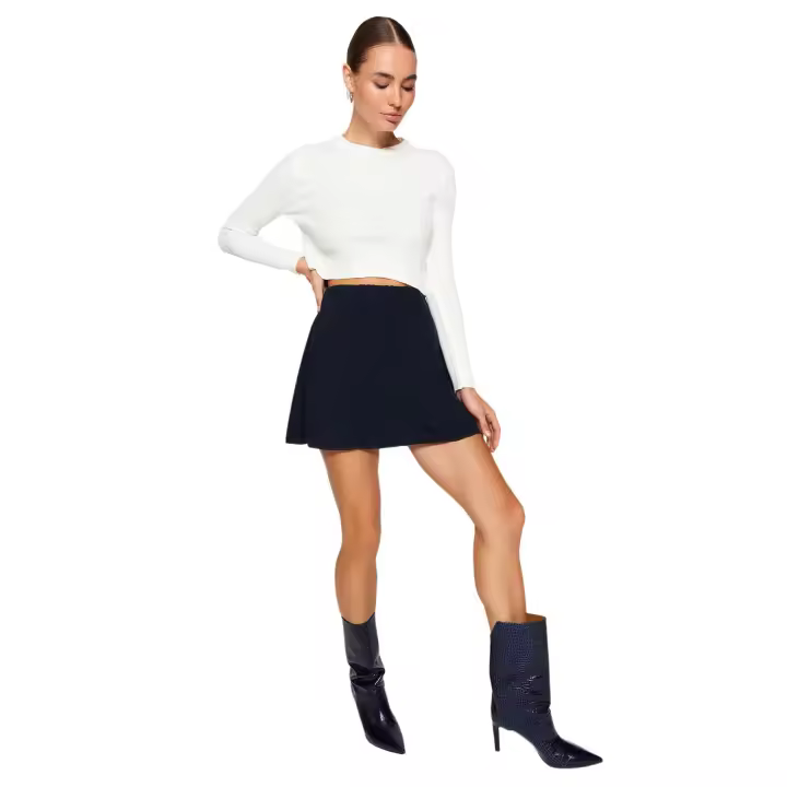Trendyol Navy Blue A-Line With Stitching Detail/A Bell-Shaped Formal Thessaloniki/Knitwear Look Knitted Skirt Twoaw24Et00083 - 1