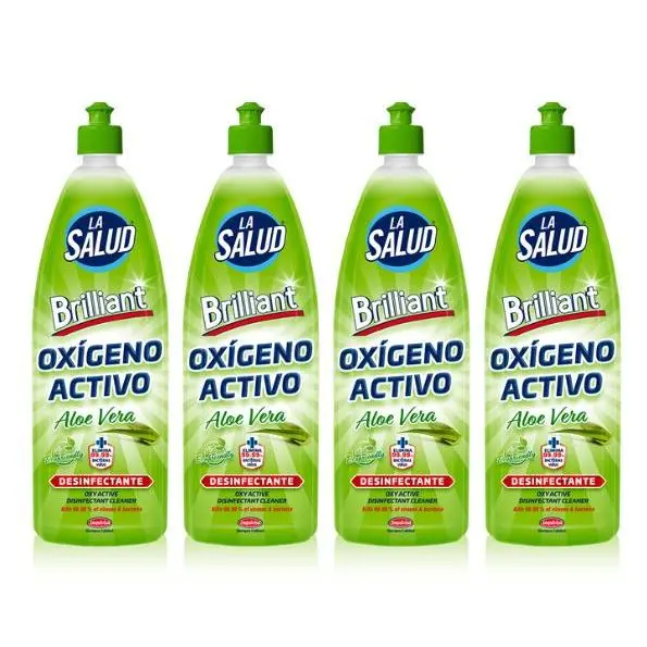 La Salud PACK de 4 - Oxígeno Activo Aloe Vera, Desinfectante 4 X 1L - Para Limpieza Profunda y Desinfección Efectiva en Superficies y Suelos - 1