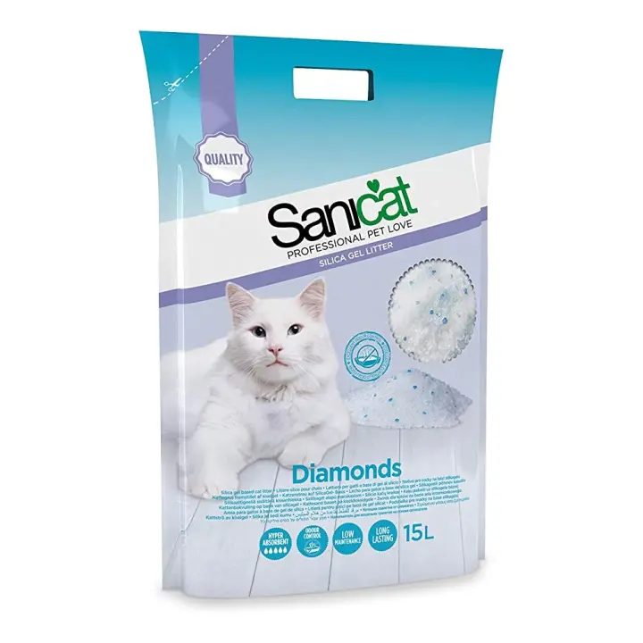 Sanicat Diamonds, Arena Absorbente de Gel de Sílice para Gatos, Sin Olor - 15 L, Blanco - 1