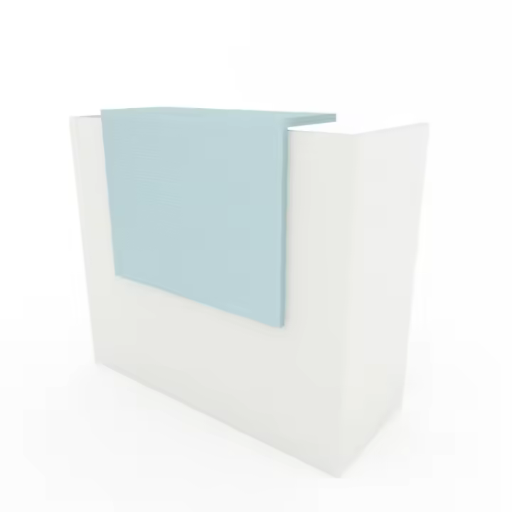 OFICIT Mostrador recepción Basic Colors de 120 cm de ancho con sobremostrador en color Pastel Blue. - 1