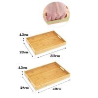 HOGUITA-Juego de 2 Bandejas de Bambú Apilables Para Servir Con Asas, Bandejas De Madera Portátiles Para Desayuno, Comida, Café, Aperitivos o Decoración, Bandejas Resistentes y Elegantes Para El Hogar, Cocina o Uso Diario - details 1