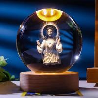 Lámpara De Noche De Cristal Con Halo Jesús Bombilla Incluida Base De Madera Decoración Para El Hogar Regalo De Cumpleaños O Graduación - details 0