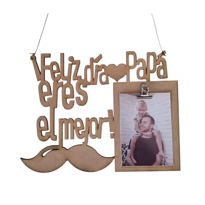 Regalo para el día del padre - Marco de madera Feliz día papá eres el mejor para foto para colgar o colocar sobre mueble - 1