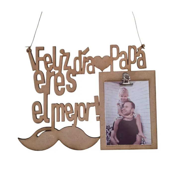 Regalo para el día del padre - Marco de madera Feliz día papá eres el mejor para foto para colgar o colocar sobre mueble - 1