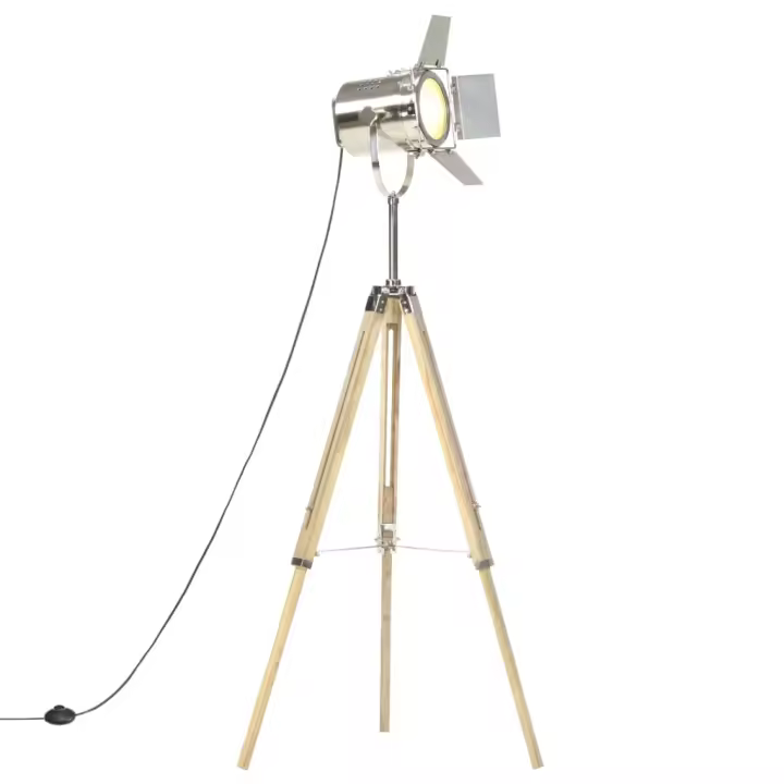 vidaXL Lámpara de suelo con trípode madera maciza de mango 140 cm - 1