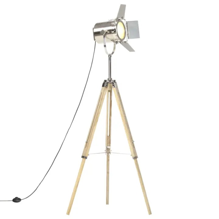 vidaXL Lámpara de suelo con trípode madera maciza de mango 140 cm - 1