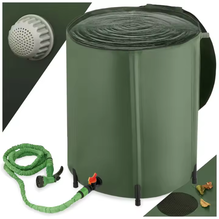 Tectake - Deposito de agua de lluvia, Plegable, Bidón con grifo, Bolsa de agua, Resistente a la intemperie, Accesorios de camping, Garrafa de agua, Supervivencia, Fácil montaje, Recolección de agua de lluvia, Protección, Estable y firme - 1