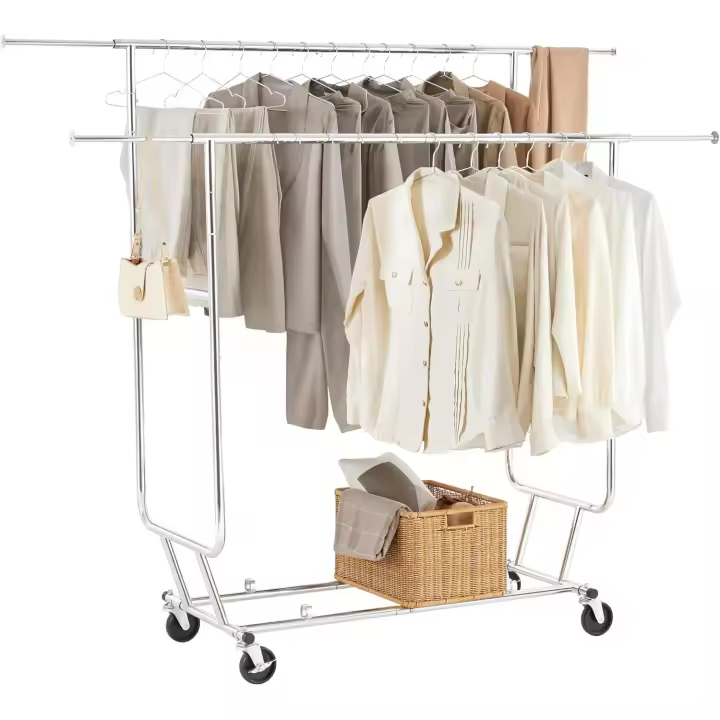 Burro Ropa Resistente Perchero de Pie con Ruedas para Vestidor 106 x 55.6 x 139-164 cm Capacidad de Carga Máx. de 113kg - 1