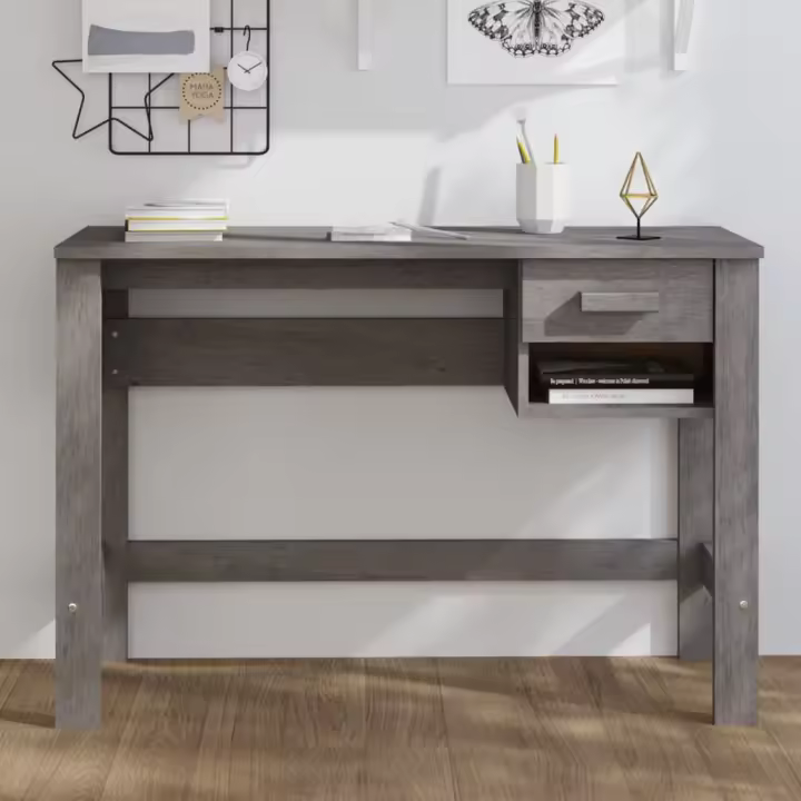 vidaXL Escritorio HAMAR madera maciza de pino 110x40x75 cm en color Gris claro/Gris oscuro | estructura resistente ideal para salón dormitorio o estudio - 1