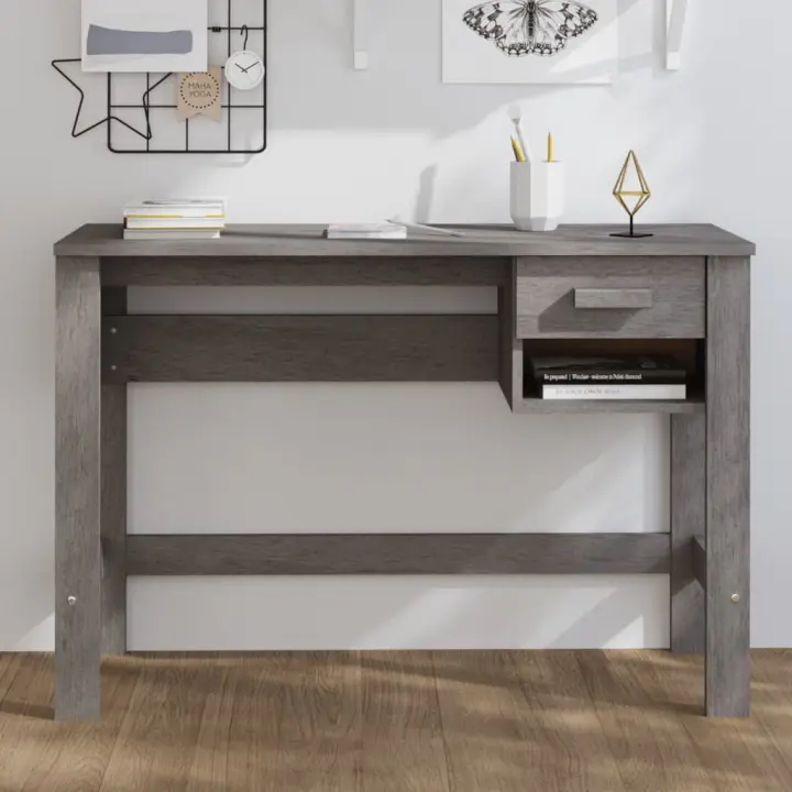 vidaXL Escritorio HAMAR madera maciza de pino 110x40x75 cm en color Gris claro/Gris oscuro | estructura resistente ideal para salón dormitorio o estudio - 1