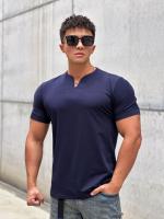 Camiseta Deportiva Para Hombre V-Neck Manga Corta Verano Fitness Collar Erguido Algodón Moda Ropa De Entrenamiento Base - details 8