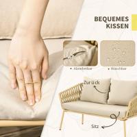 4 piezas Juego de muebles de Jardín de rata Juego de muebles Con 1 Mesa de café 2 sofás 1 sofá 2 plazas Juego de Jardín con almohadas Kaki para Terraza y Jardín - details 4